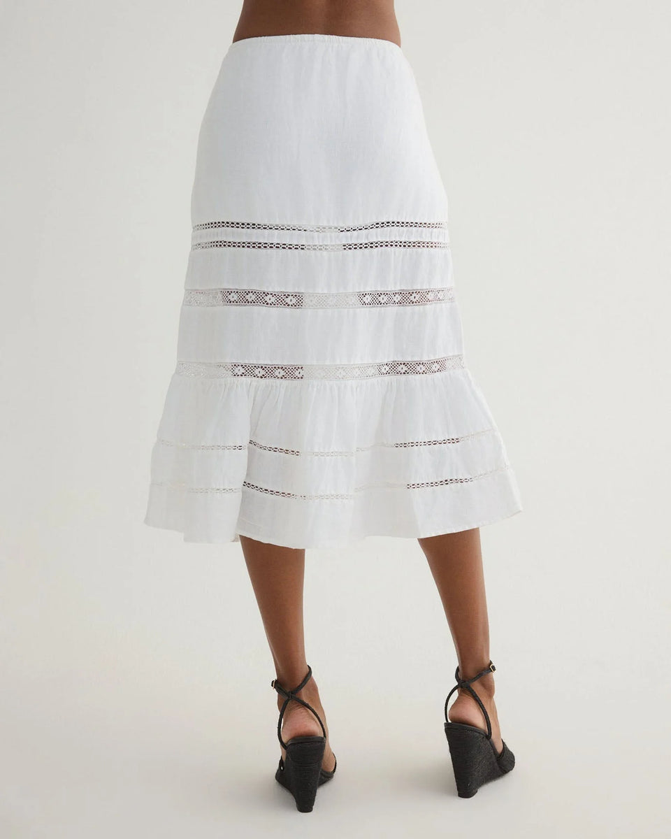 Lattice Lace Trim Tiered Skirt - White – Mario Pucci