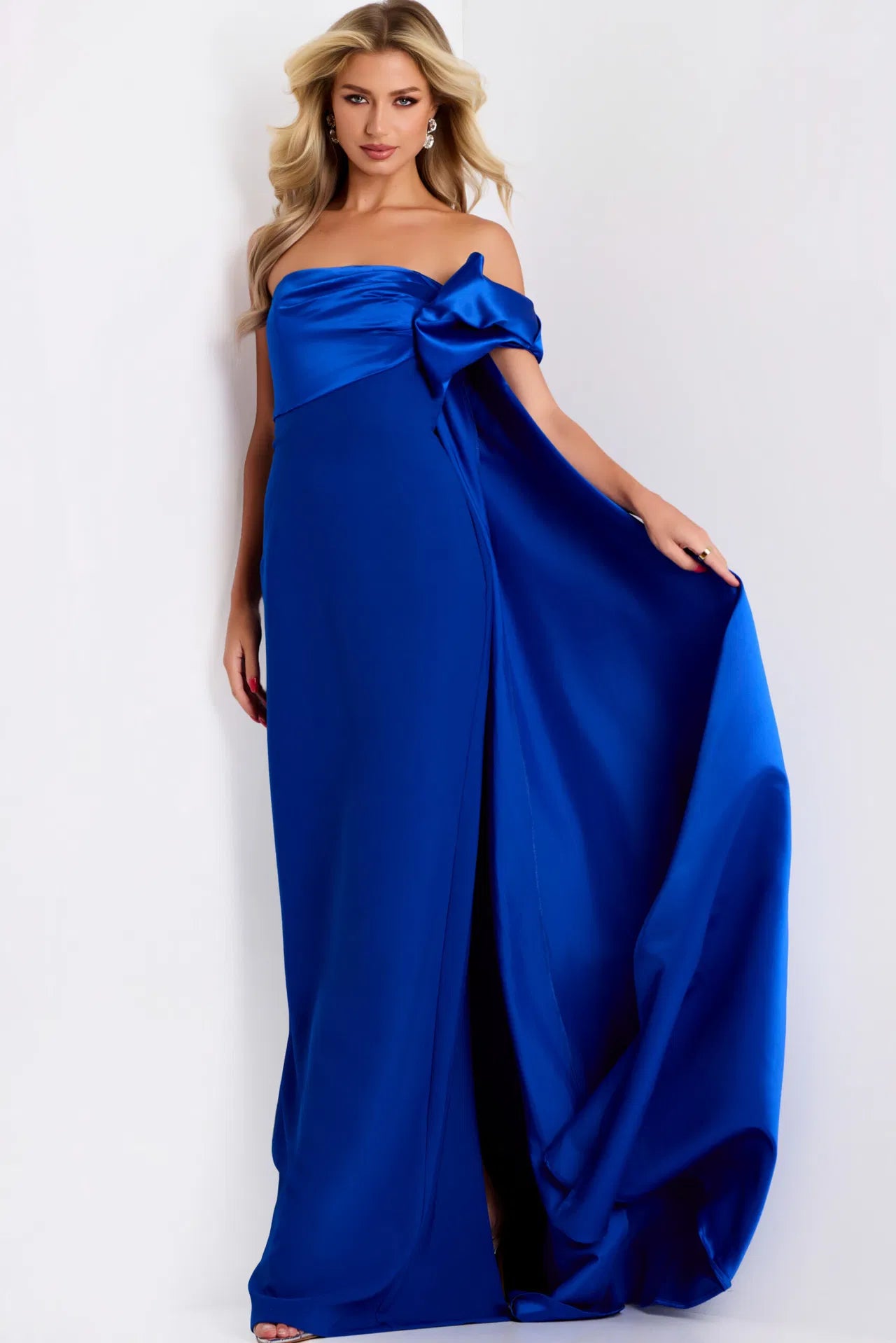 Strapless Royal Blue Column Gown With Side Bow 38864 – Mario Pucci