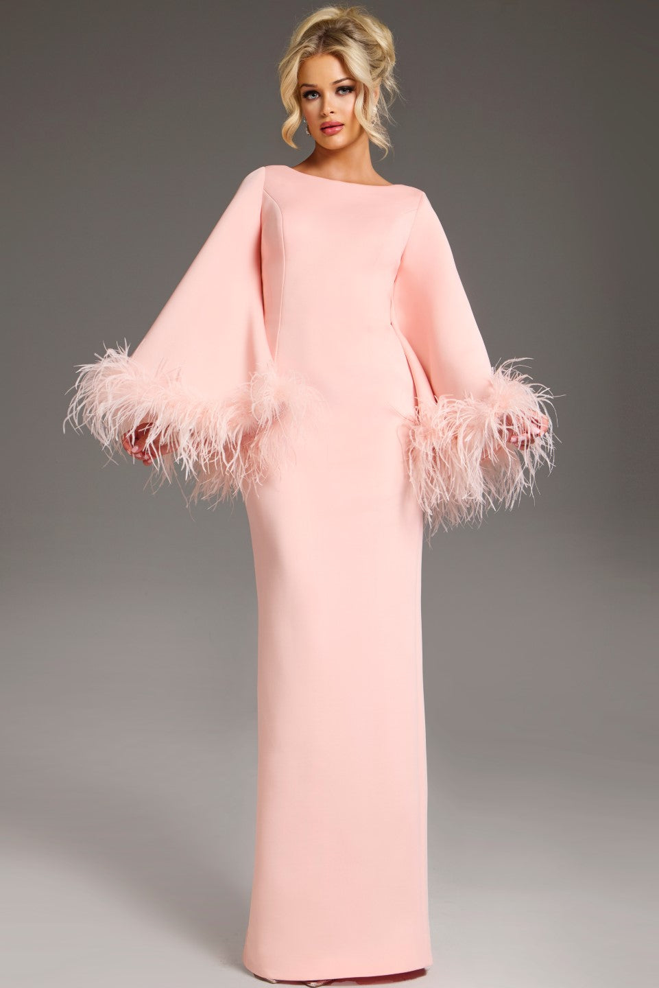 bell sleeve evening dress Feather Trim Bell Sleeve Evening Gown 41077 – Mario Pucci