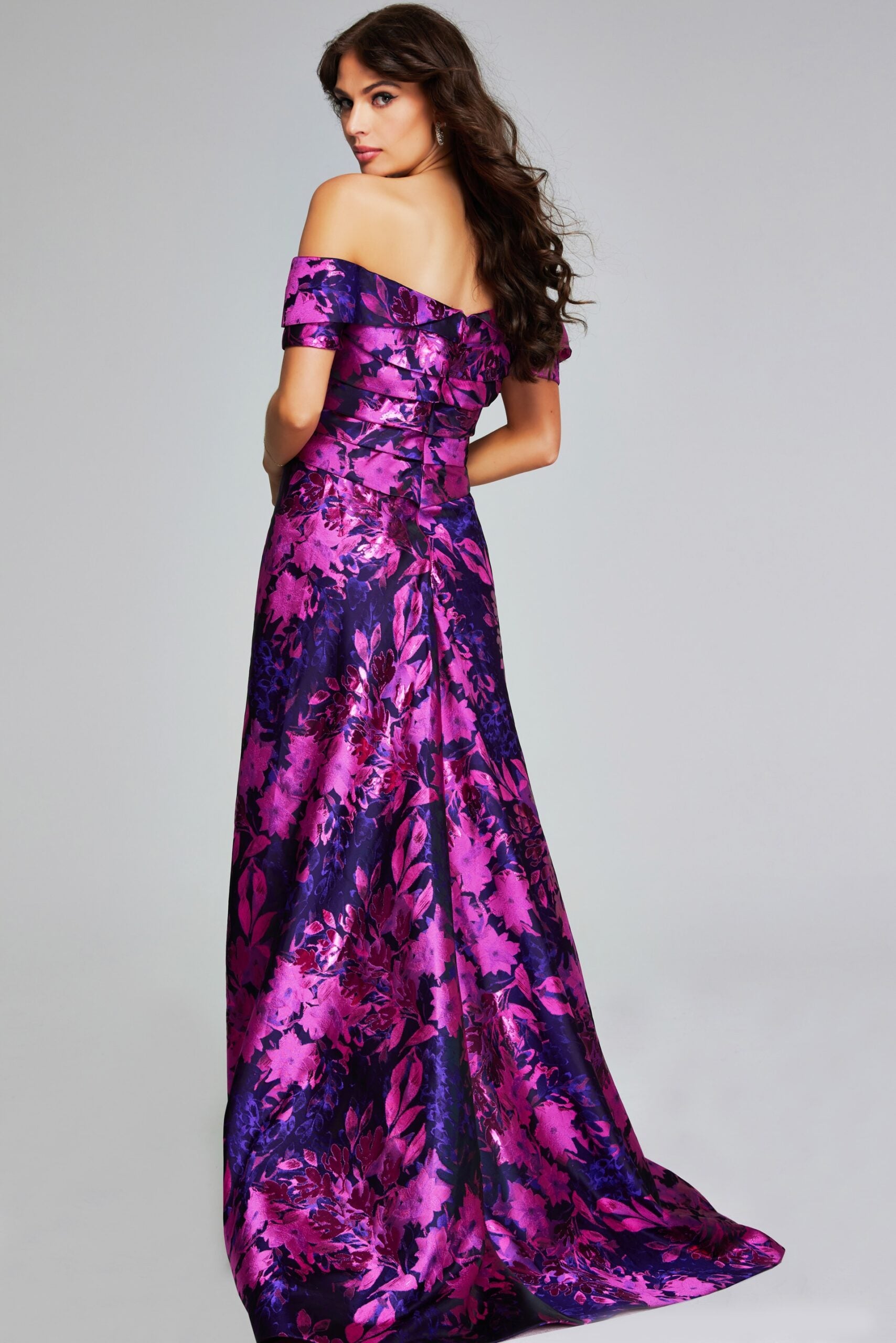 Vibrant Fuchsia Purple Off-Shoulder Gown 42506 Mario Pucci Vibrant Fuchsia Purple Off-Shoulder Gown 42506 Mario Pucci