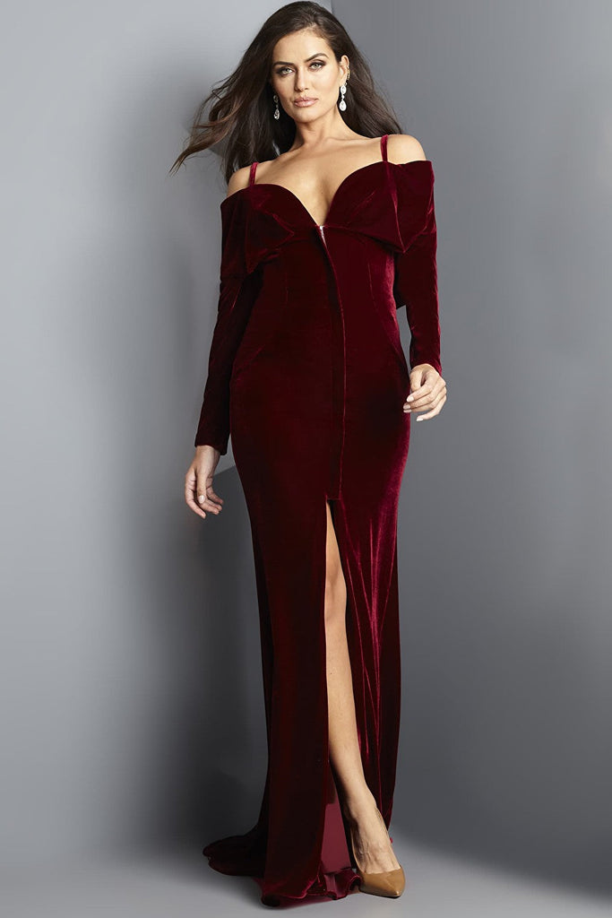 burgundy v neckline dress 000350