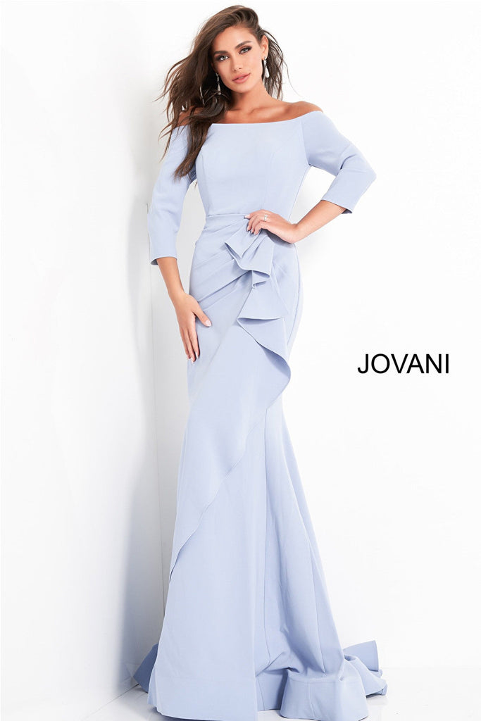 Light blue three quarter sleeve evening Jovani dress 00446
