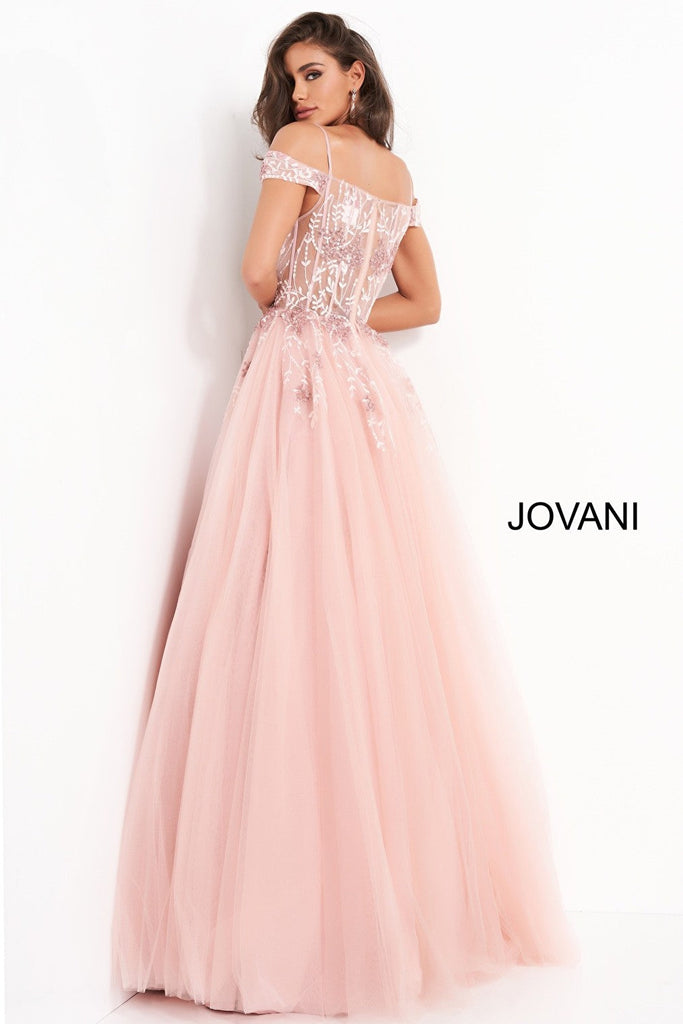 Back view blush evening dress Jovani 02022