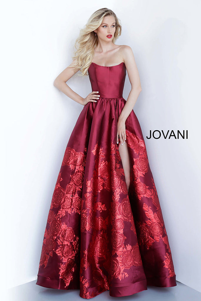 Red long floral Jovani ballgown 02038
