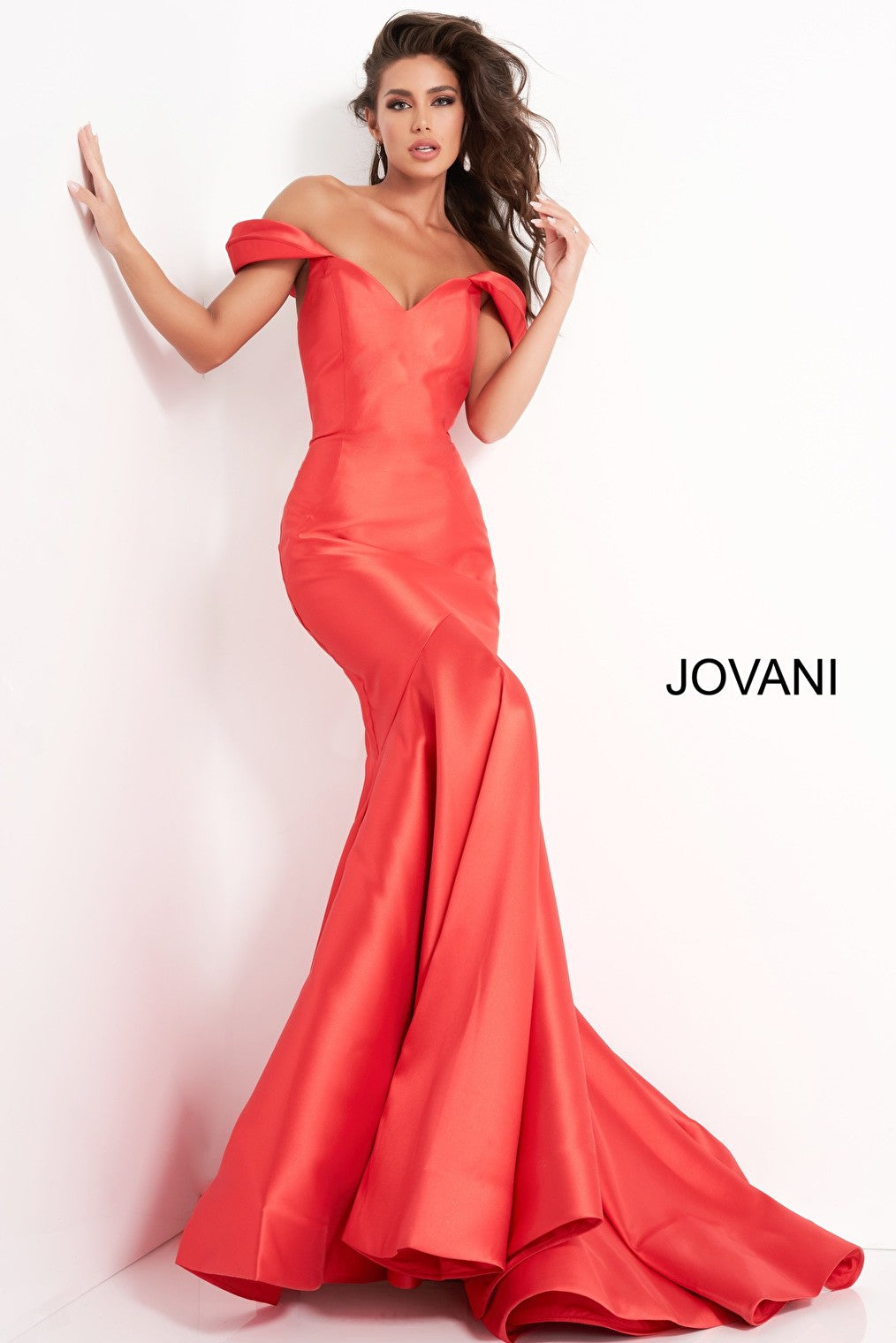 jovani red mermaid prom dress Jovani 23398 Burgundy Off the Shoulder Mermaid Evening Dress