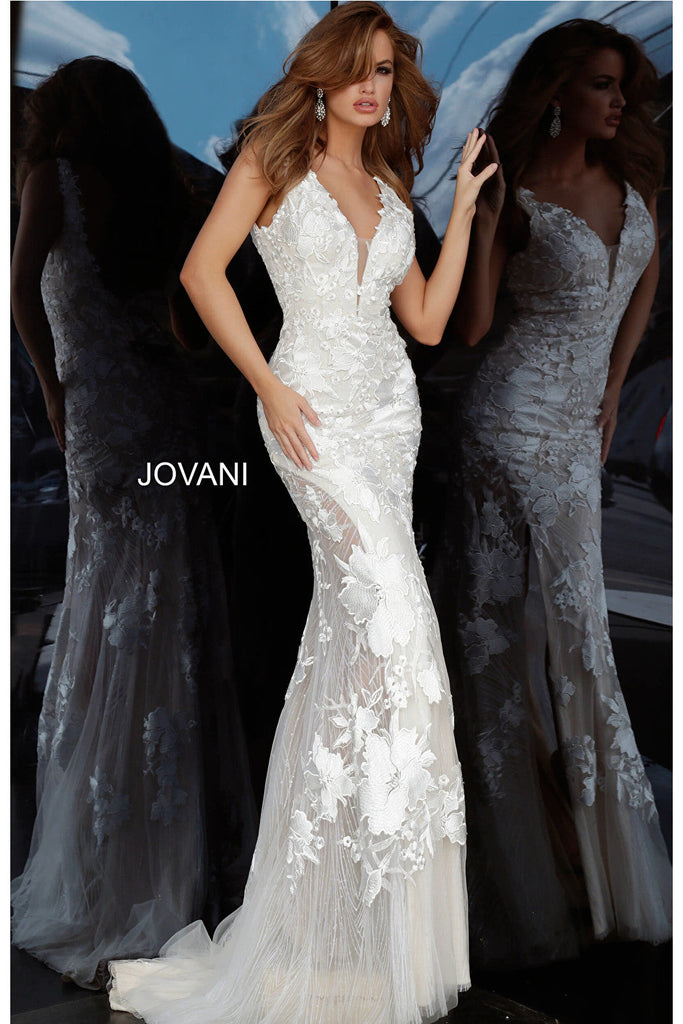 White nude form fitting Jovani dress 02444