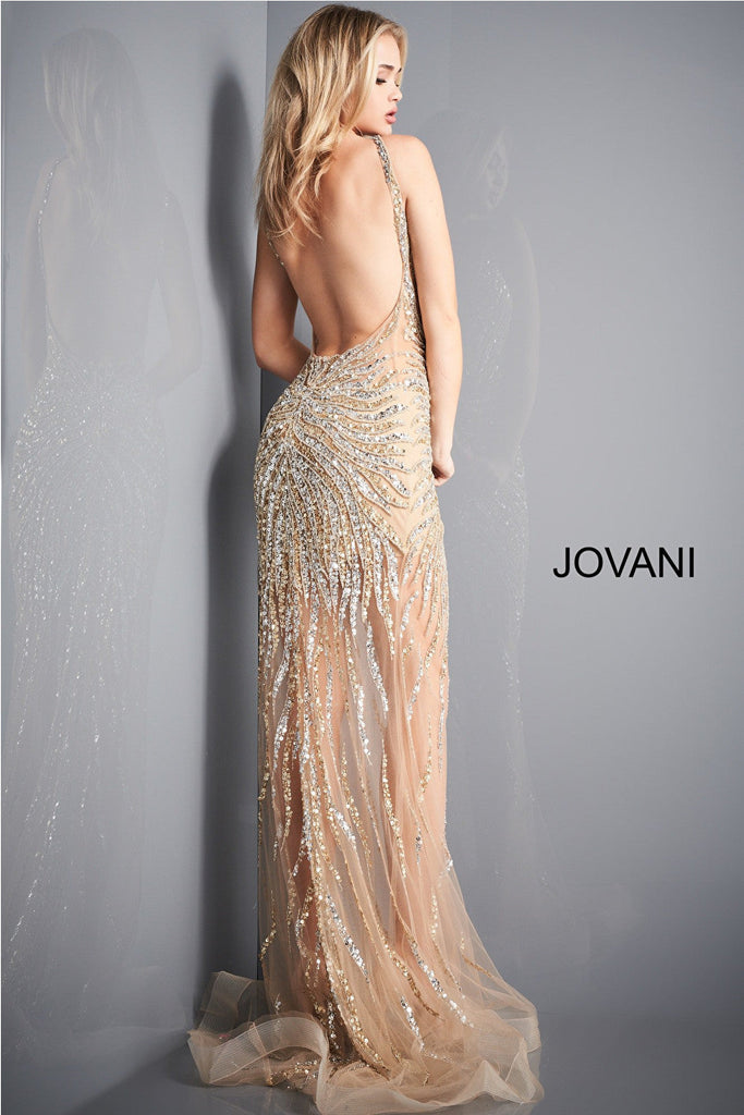 Gold silver backless Jovani prom dress 02504
