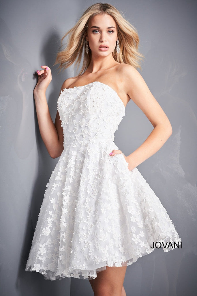 White cocktail dress with pockets Jovani 02564