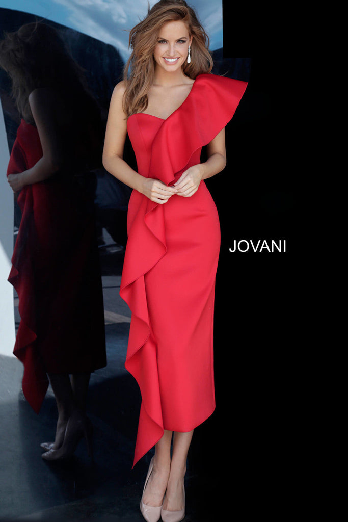 Red sheath scuba Jovani dress 02616