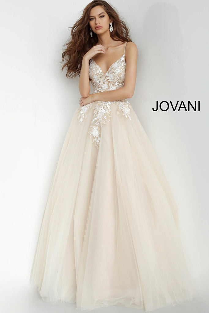nude floral appliques prom ballgown 02758