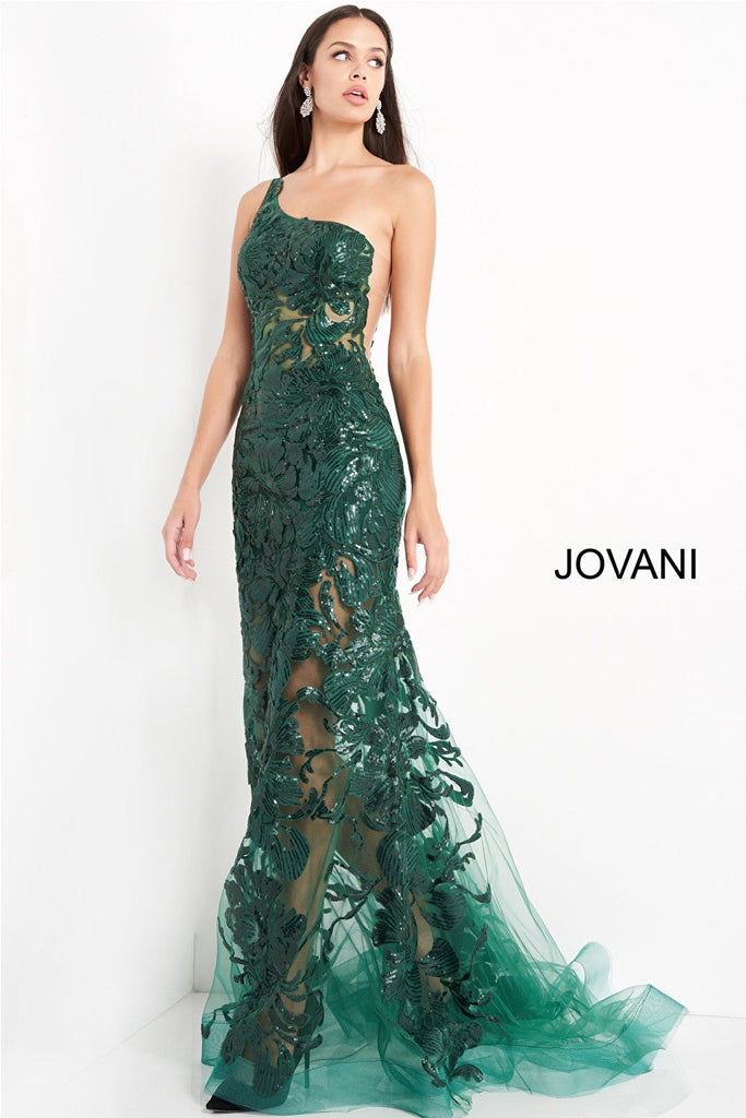 Green illusion Jovani prom dress 02895