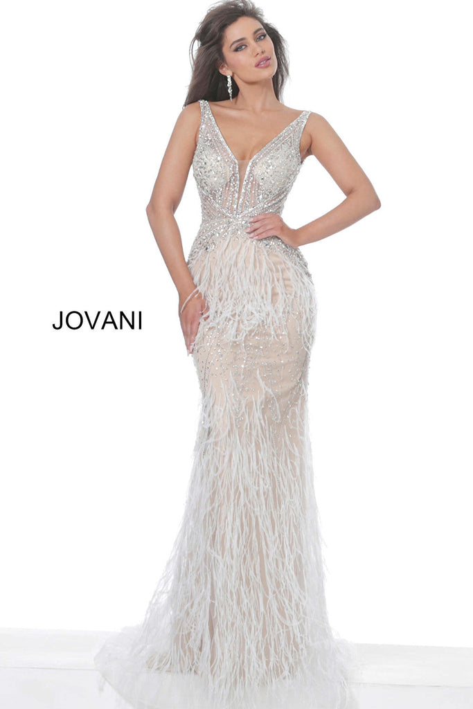 Off white feather skirt Jovani 03023