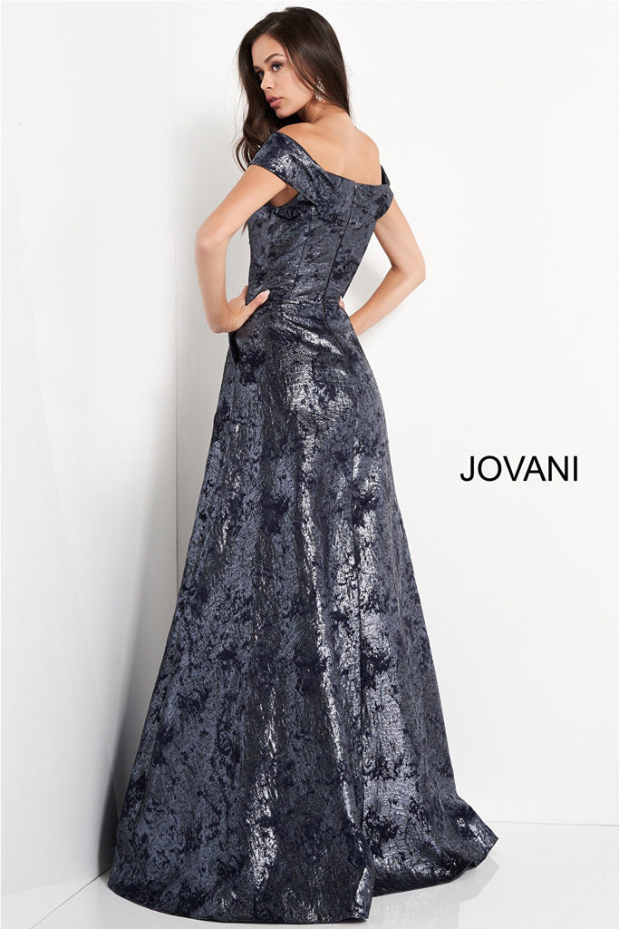 Navy metallic A line evening dress Jovani 03674