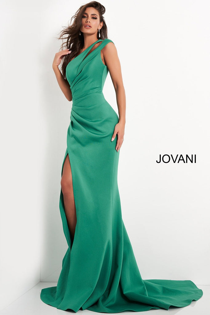Green one shoulder evening Jovani dress 04222
