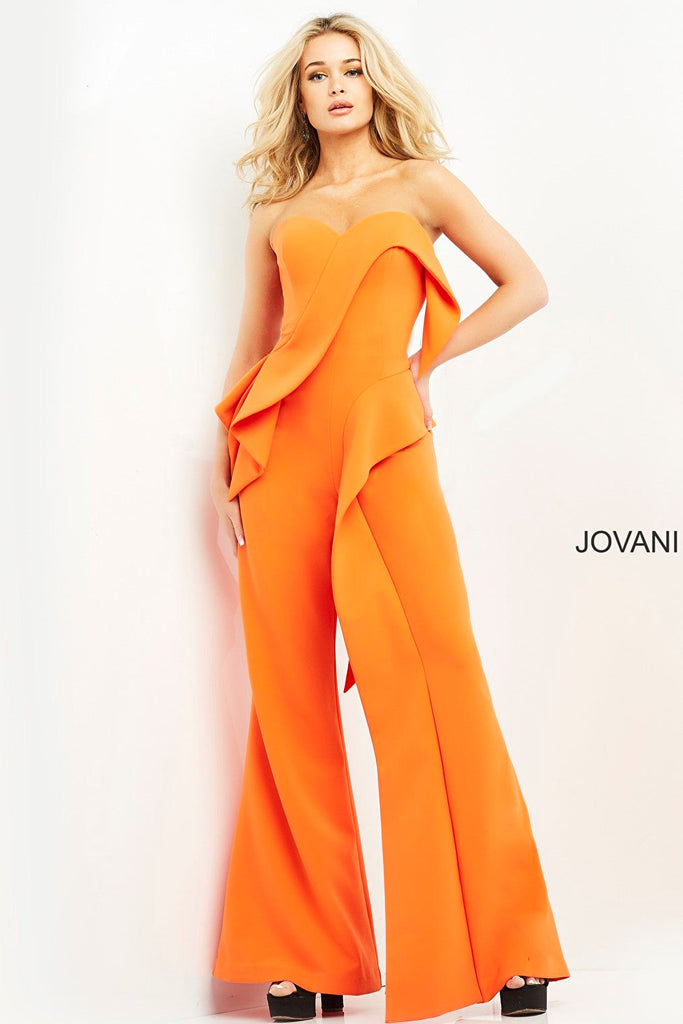 Jovani 04427 orange jumpsuit with pockets