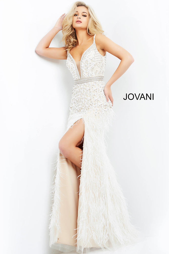 white sexy sleeveless prom dress Jovani 04626