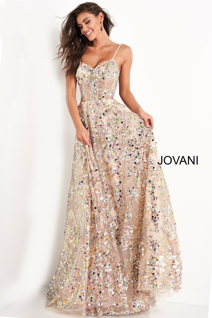Gold embellished Jovani evening dress 04630
