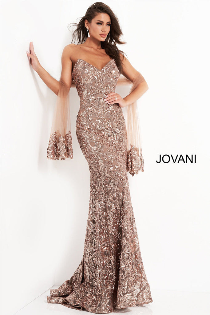Copper evening Jovani dress 05054 with shawl