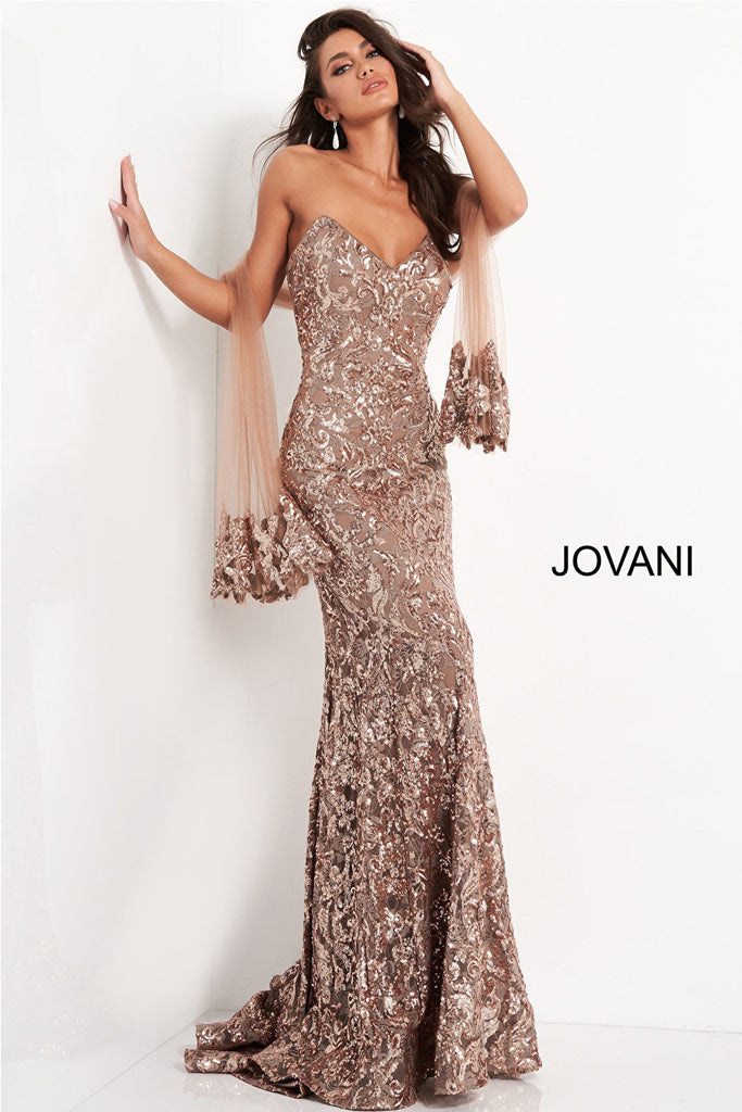 Copper strapless fitted Jovani evening dress 05054