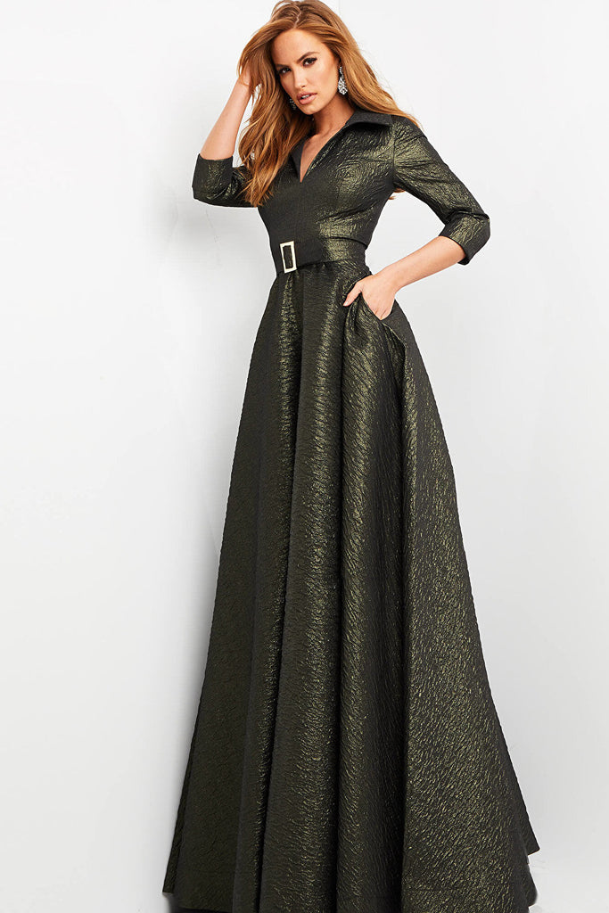 Olive metallic evening dress 05075