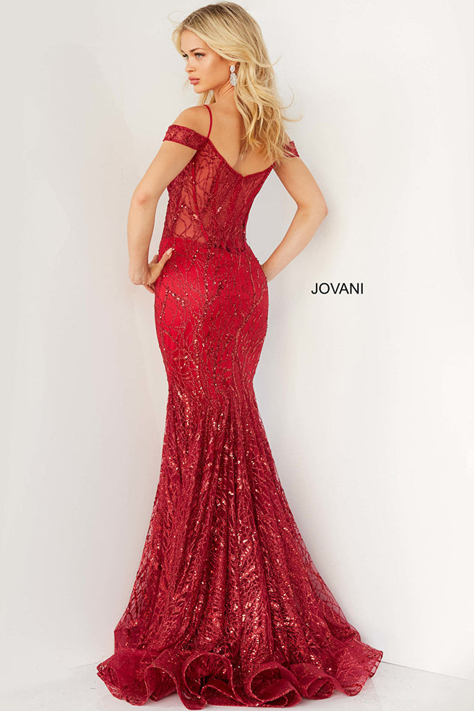 Red mermaid prom gown 05838