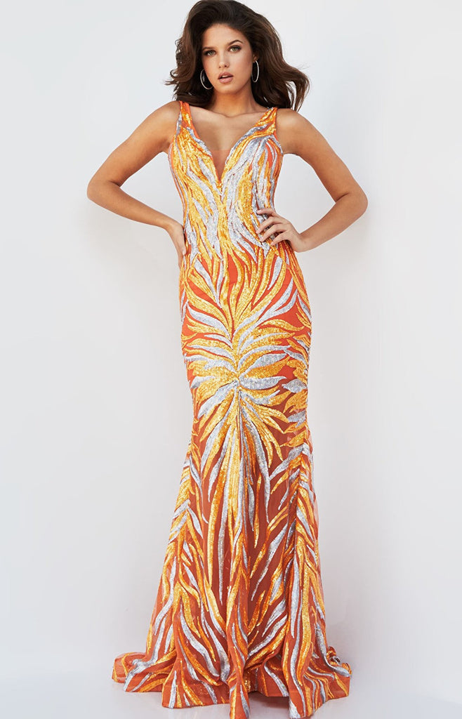 orange silver prom dress 06153