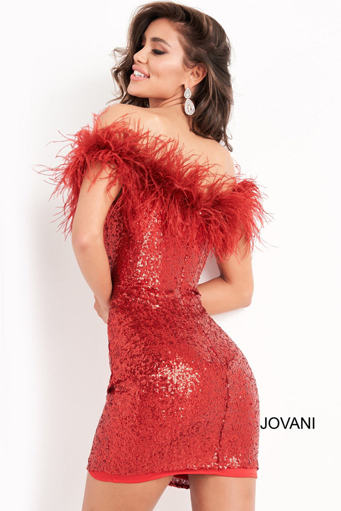 Red sequin fitted cocktail dress Jovani 06167