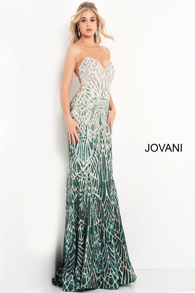 Green strapless Jovani prom dress 06459