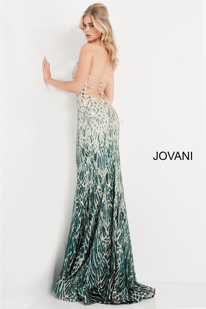 Backless green prom dress Jovani 06459