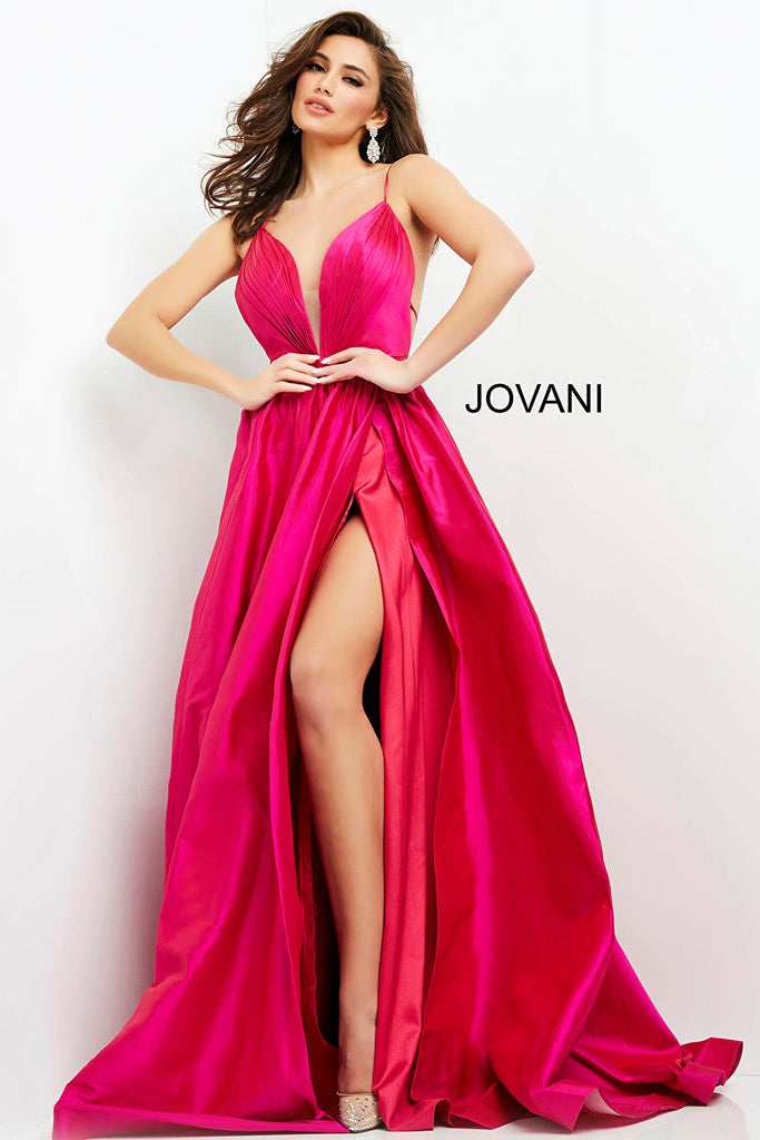 Fuchsia plunging neckline gown Jovani 06540