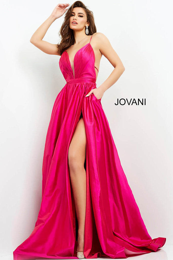 High slit fuchsia prom gown Jovani 06540