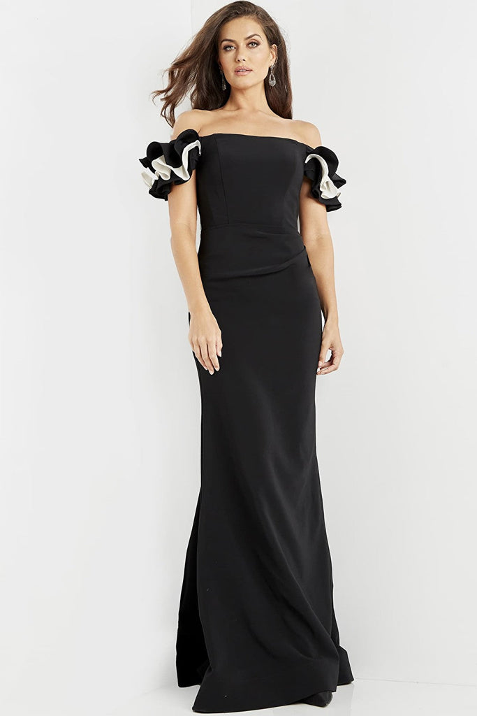 Ruffle sleeves black dress 07017