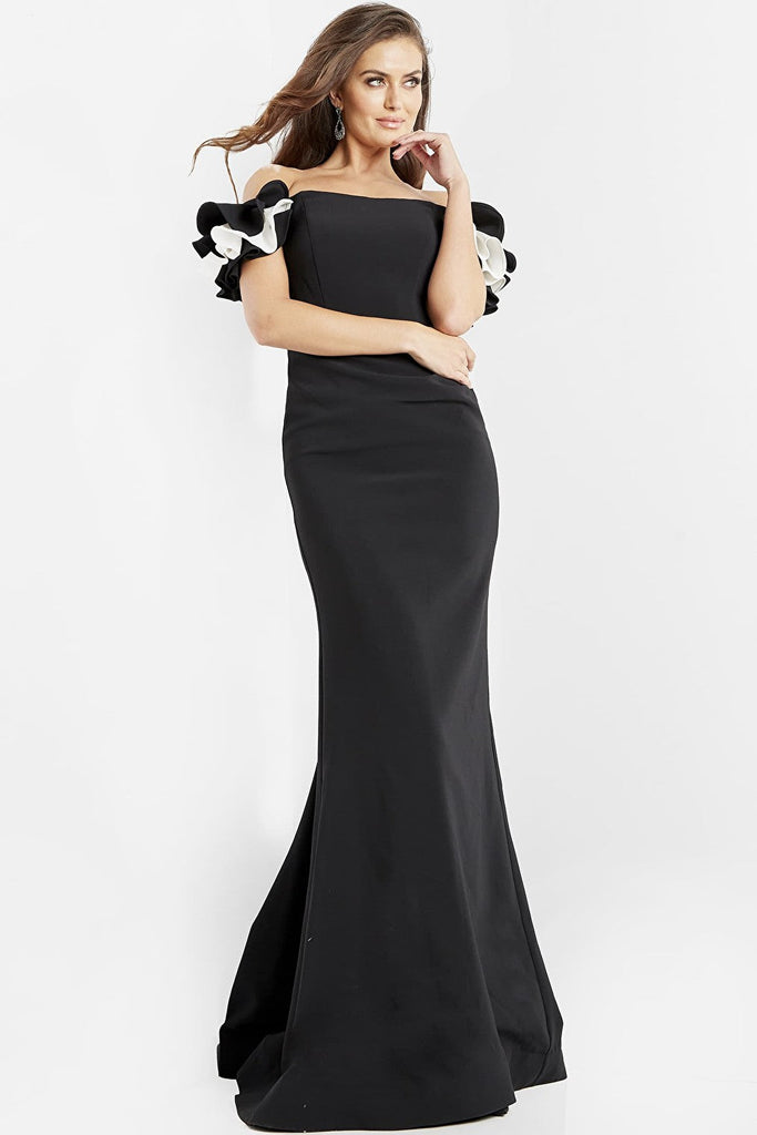 Black form fitting evening dress 07017