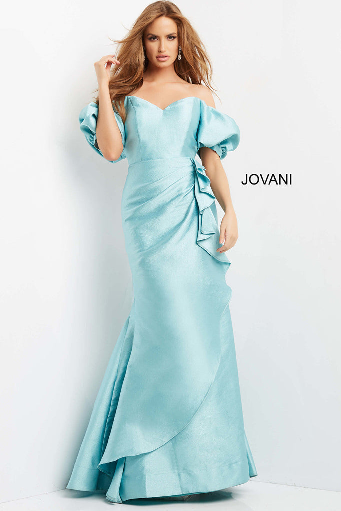 Blue Sweetheart Neck Ruched Evening Gown 07020