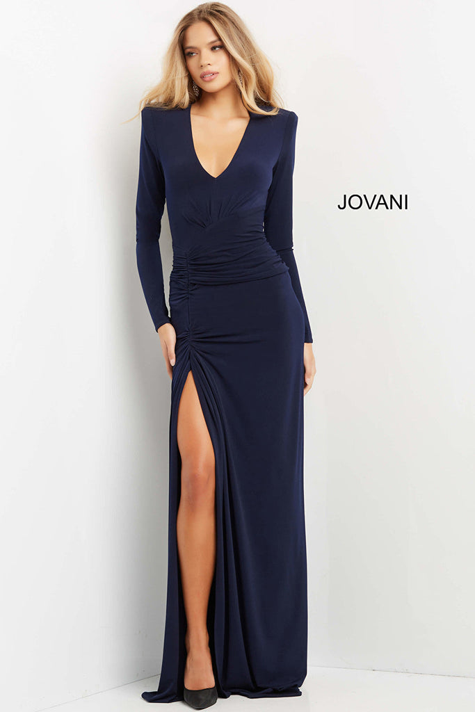 navy high slit dress 07485