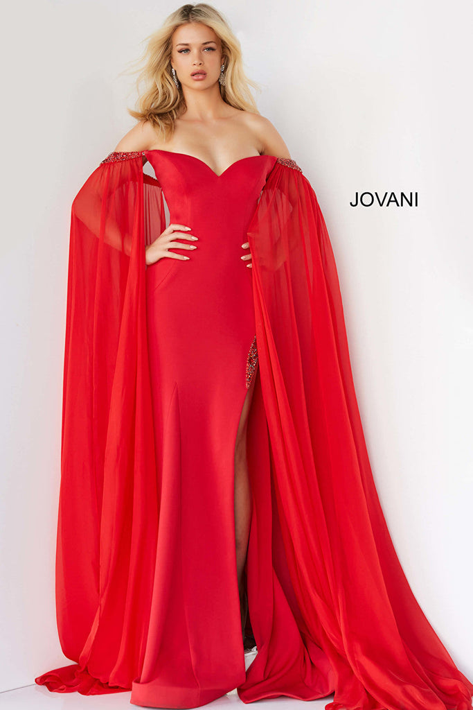 Red fitted Jovani prom dress 07652