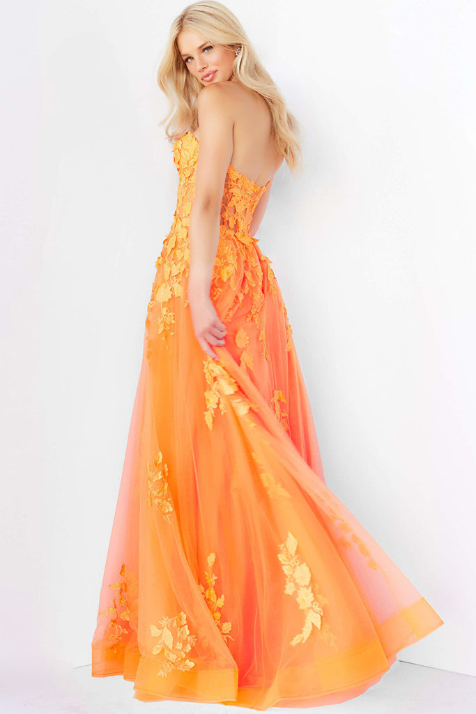 Orange tulle prom gown 07901