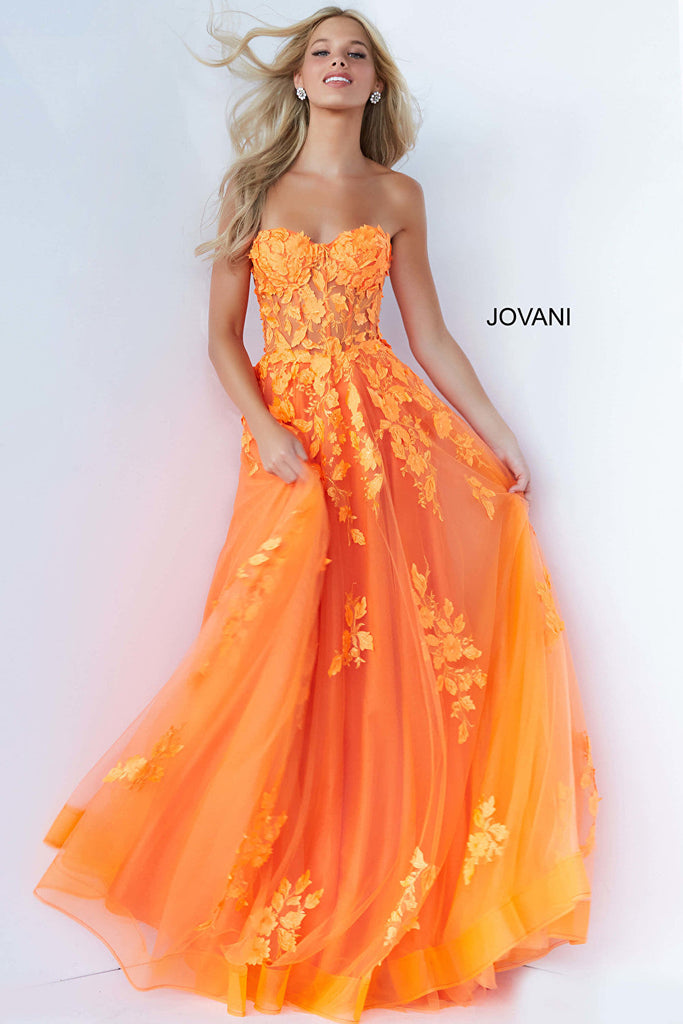 Strapless sweetheart orange prom dress 07901