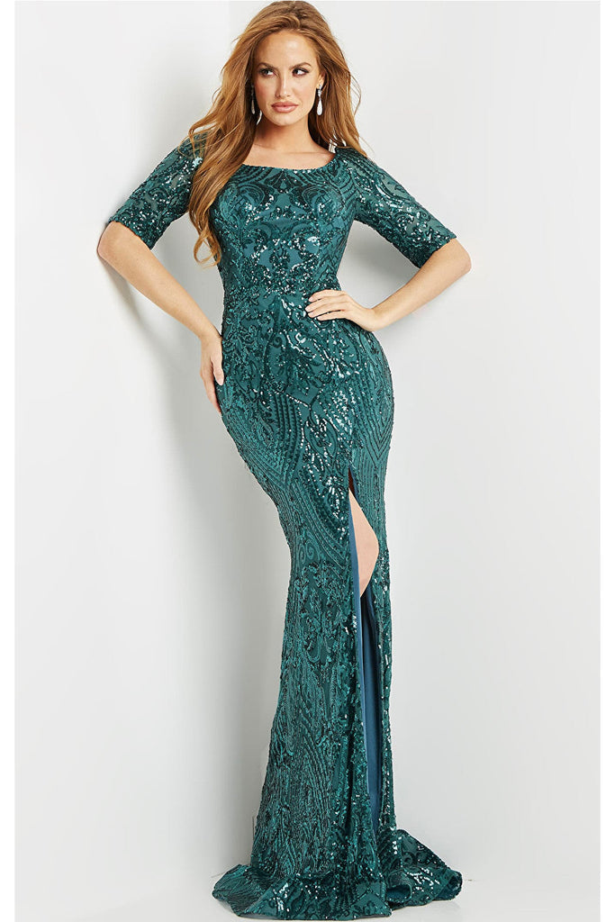 Emerald sequin evening dress 08049 