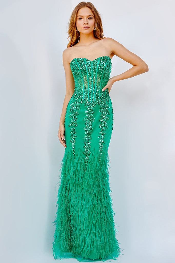 green dress with feather 08142