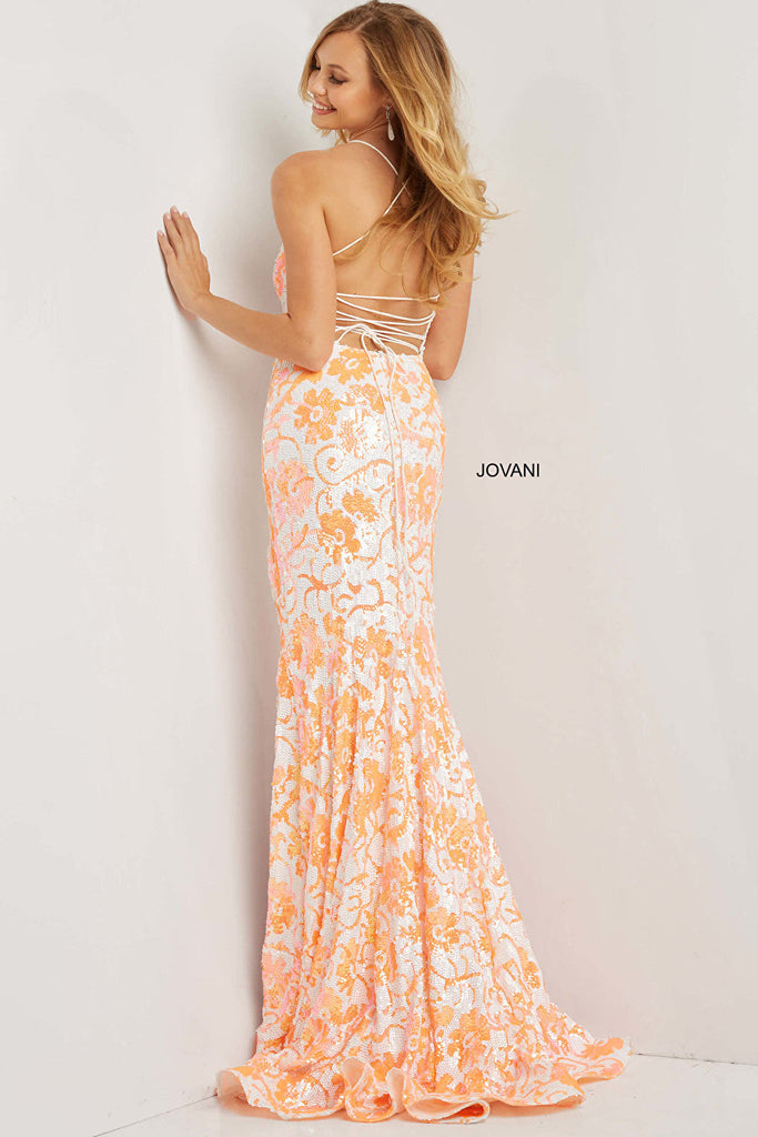 ivory orange long dress 08255