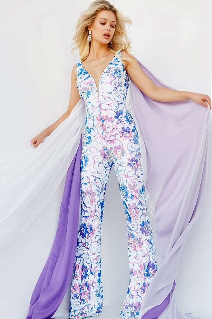 print multi color prom jumpsuit 08258