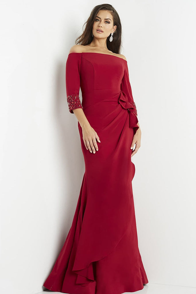 Cranberry ruched skirt evening gown 08699