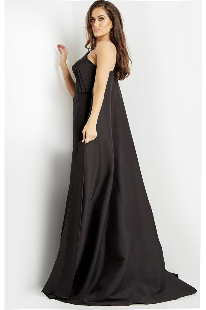 Black cape evening gown 09203