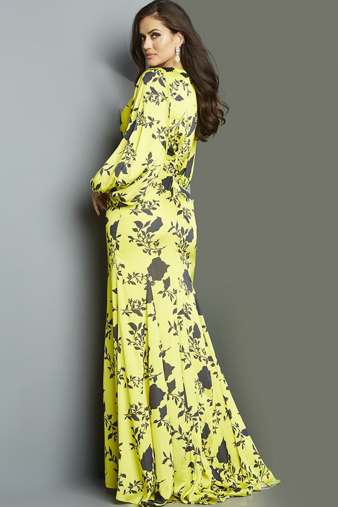 yellow black evening dress 09453