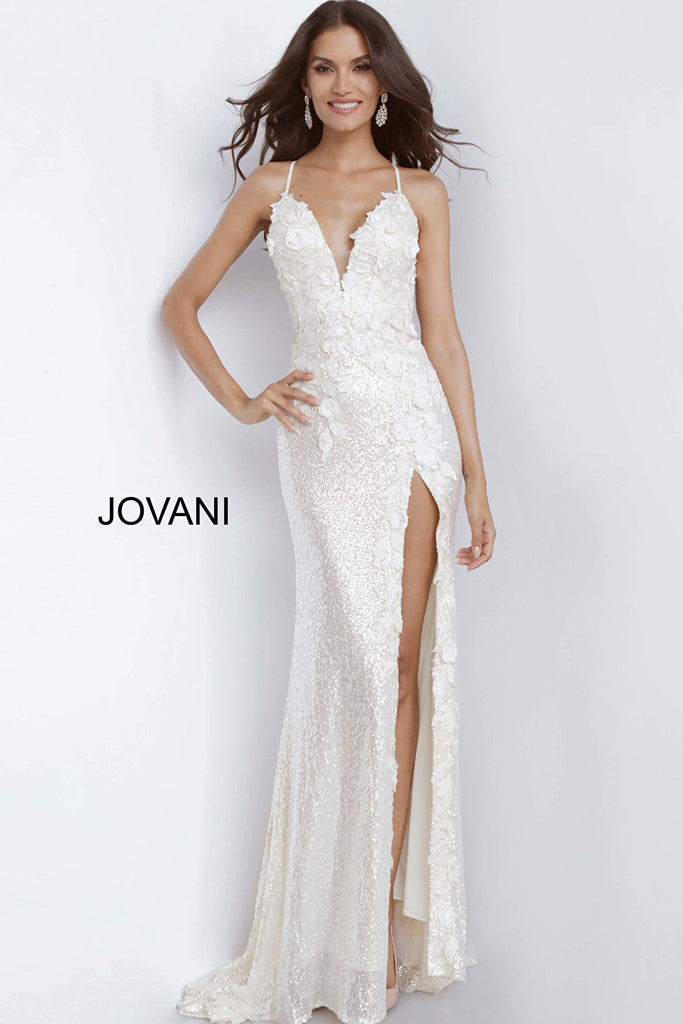 cream floral bodice Jovani dress 1012