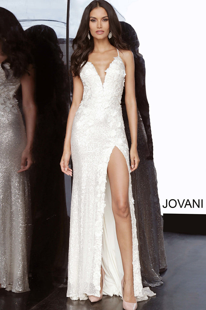cream embellished Jovani dress 1012