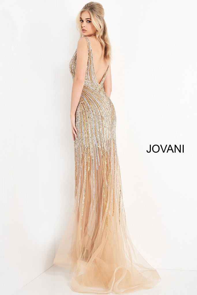 Nude sheer bottom prom dress Jovani 1162