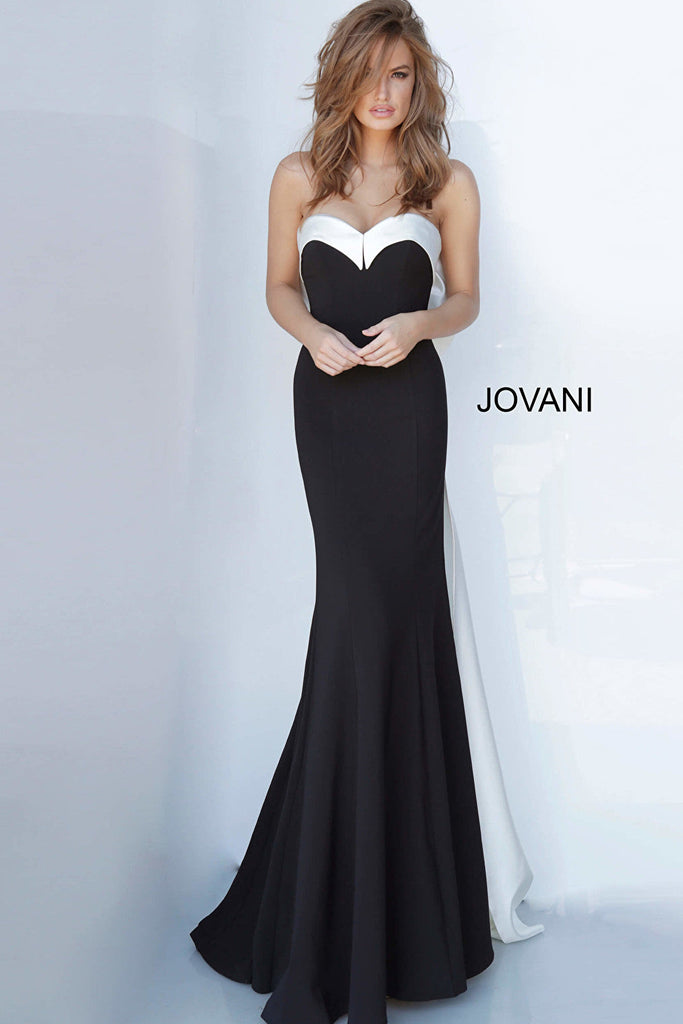 Black and white floor length fitted dress Jovani 12020