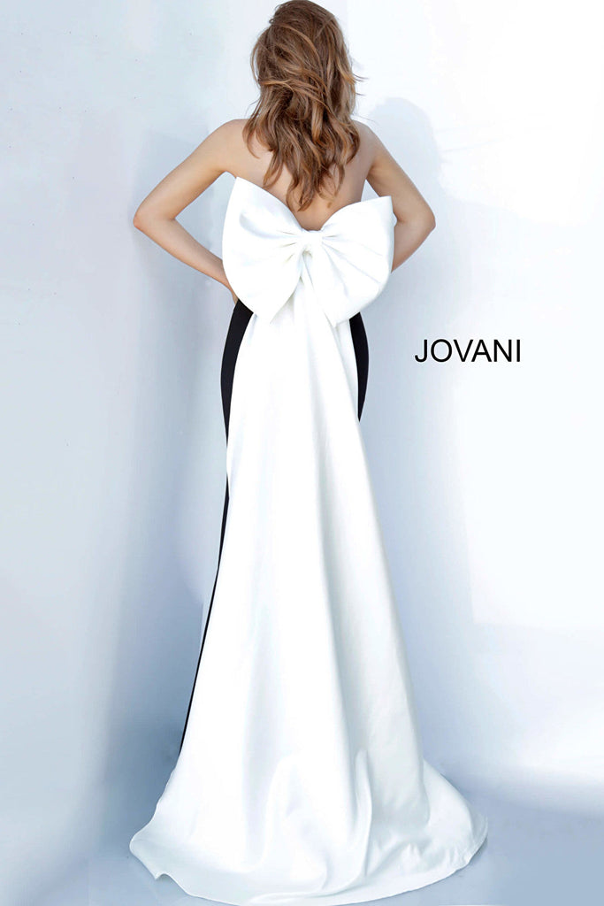Black white large bow evening dress Jovani 12020